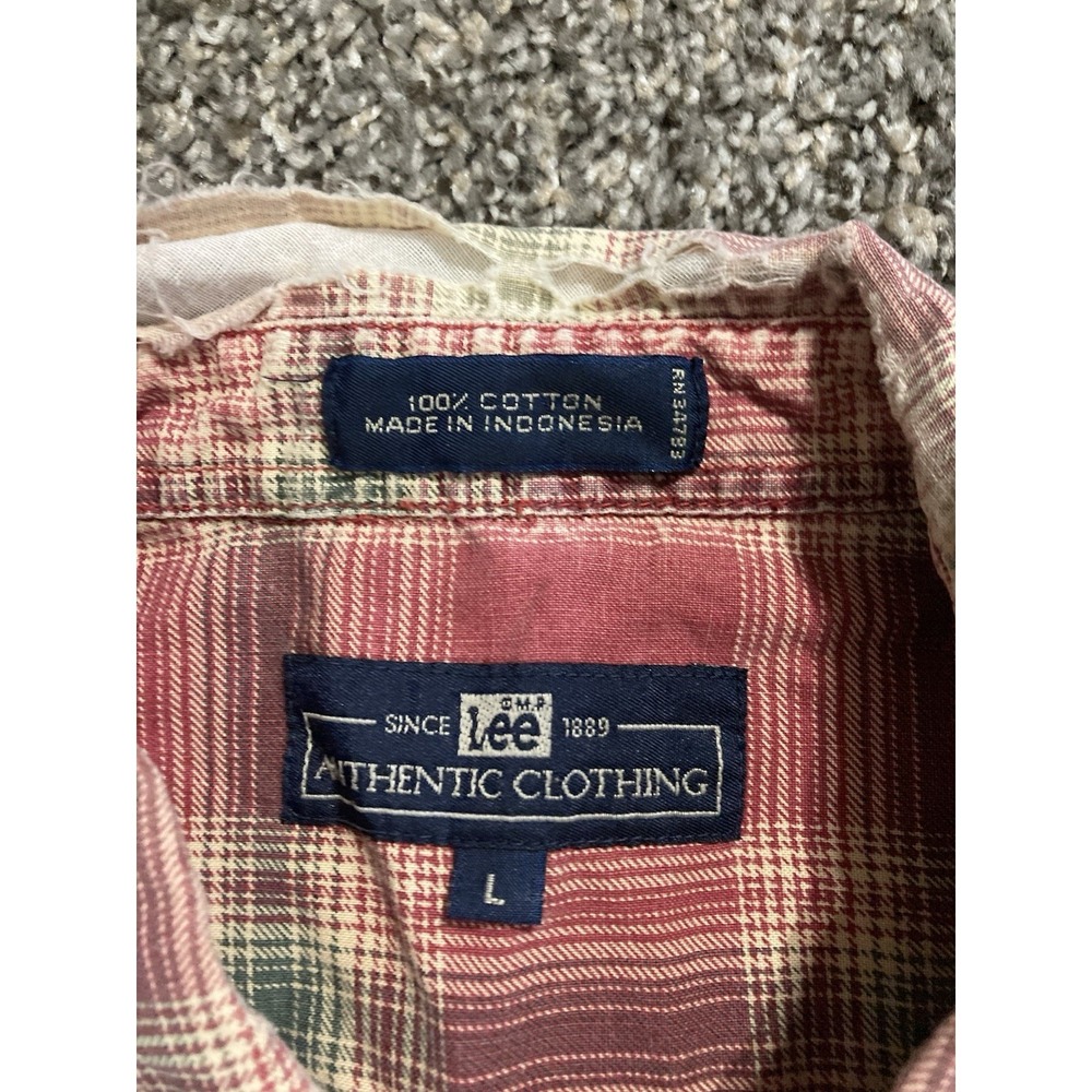 Lee Plaid Button Up Shirt Large Red Green Distressed Worn-In Preppy Grandpa - Picture 5 of 9